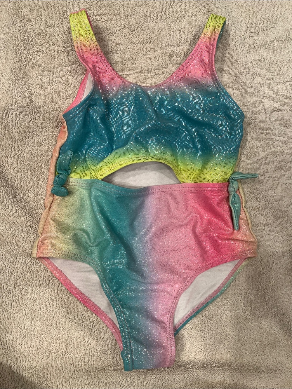 Justice Girls' Rainbow Ombre Cutout One-Piece Swimsuit - Pink, Blue & Yellow